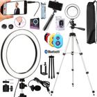 Kit Youtuber Microfone Profissional + Tripé Para Câmera Celular + Iluminador Ring Light Anel Gravações de Vídeo Makeup