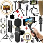 Kit Youtuber Microfone Sem Fio Celular Ios Tripé Luz Led Ring LIght Gravação Vídeo Bastão Selfie Filmagem Profissional