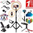 Kit Youtuber Podcast Ring Light 20cm 8 com Tripé Pedestal Celular