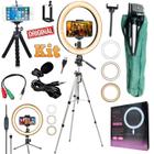 Kit Youtuber Profissional Microfone Lapela + Tripé 1,30m Câmera Celular + Luz Iluminador Anel Led Ring Light Foto Vídeoo - Leffa Shop