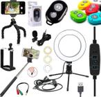 Kit Youtuber Profissional Microfone Lapela + Tripé Celular Smartphone + Iluminador Luz Anel Ring Light