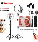 KIT Youtuber Ring Light Led Iluminador Tripé 2.1m Microfon