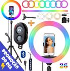 Kit Youtuber Tripé De Iluminação Profissional Com Ring Light Anel Led Rgb Colorido 26cm Suporte Para Celular Universal