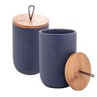 Kit2 Pote Potiche Lyor Ceramica C/Tampa Bambu Pegador Cordas