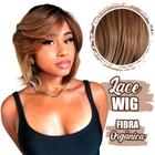 Lace Wig Peruca Curta Long Bob com Franja e Cabelo Orgânico