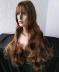 Lacewig, peruca, wig, castanho claro, ondulada, 80cm, fibra premium