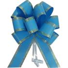 Laço Pronto Decorado FLOR Grande 30MM X 13CM Azul com Dourado - Pacote com 10 - Interfitas