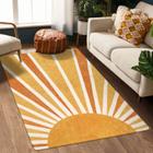 Lahome Boho Sun Print Area Rug - 3x5 Pequeno Tapete Lavável Moderno Abstrato Área Antiderrapante Tapete Accent Distressed Jogar Tapetes Tapete de Chão para Quartos Estar Lavanderia Tapete de entrada (3'x5', Sol Arco-íris)