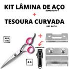 Lâmina De Ferro +Tesoura Curvada P/ Petshop Kit Profissional