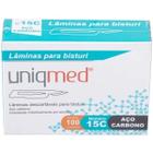 Lamina para Bisturi AÇO Carbono N15C CX com 100 Unidades Uniqmed