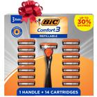 Lâminas de barbear BIC Comfort 3, recarregáveis, descartáveis para homens, 15 peças