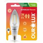 Lampada LED Vela Filamento Clara Bocal E-14 3 watts 2700K branco morno OUROLUX