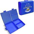 Lancheira de plastico retangular com 3 divisorias + trava azul label 19,5x16,5x6,5cm - ARQPLAST