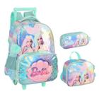 Lancheira Mochila Rodinha Estojo Triplo Barbie Holográfico - Luxcel