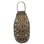 Lanterna Luminária Porta Vela Boho Rattan 53cm Cinza c/Alça