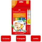 Lápis de Cor 12 Cores Jumbo Escolar Triangular + 2 Lápis Grafite Ecolápis Faber Castell Infantil Maternal