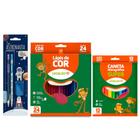Lápis de cor 24 Cores redondo + Canetinha 12 Cores + Kit Temático com Lápis Borracha e Apontador