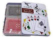 02 Jogos Cartas Baralho Plástico Estojo Lata Tranca Buraco