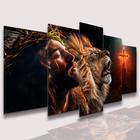 lConjunto Quadro Decorativo Mosaico Com Foto Personalizado Jesus Cristo e Leão de juda PVC Decoração para Sala de Jantar Quarto Casal