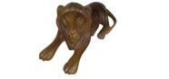 Leão Deitado Estátua Decorativa Escultura Animal De Madeira