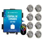 Led Piscina - Kit 8 Tiny Led INOX RGB com Central e Controle Touch