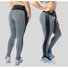 Legging com cós e lateral Preto Liso Frente e Atrás Cinza Peluciada