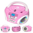 Leitor de CD Kids Boombox: rádio FM, baterias - rosa