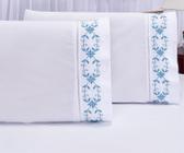 Lençol QUEEN Casal PERCAL VENEZA BRANCO COM AZUL 4pç - Jandis Baby Enxovais e Decorações