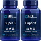 Life Extension Super K, 150 Cápsulas de Gelatina Suave (Embalagem de 2) com Suplemento de Vitamina K1 e K2