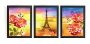 Lindo Conjunto 3 Quadros Pintura Torre Einfel E Flores Paris