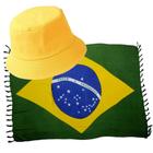 Lindo Kit Canga Bandeira do Brasil e Chapéu Bucket Amarelo