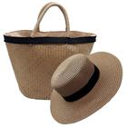 Lindo Kit Praia Com Bolsa de Palha e Chapéu Paris Caramelo