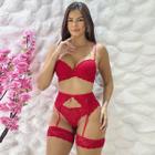 Lingerie Com Bojo Sensual Sexy Com Cinta Liga Renda Calcinha fio