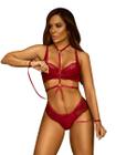 Lingerie Conjunto em Renda com Strappy Sem Bojo + Chocker com Bracelete