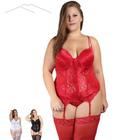 Lingerie Espartilho Plus Size Completo Com Meia 7/8 e Abertura em Zíper - Fitmoda