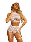 Lingerie Renda Detalhada Branca Conjunto Cropped