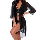 Lingerie Sensual Robe De Luxo Penhoar Tule Renda Sexy