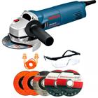 Lixadeira Esmerilhadeira Angular Profissional Bosch 4.1/2 Pol 670W GWS 6-115 110v + Kits