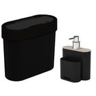 Lixeira 2,8L Cesto Lixo Dispenser Porta Detergente - Preto - Coza