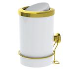 Lixeira 8L Basculante Com Suporte Com Ventosa Branco Dourado