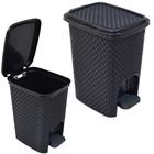 Lixeira c pedal retratil de plast. retangular rattan preto 7l