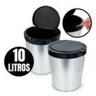 Lixeira Cesto 10 Litros Imita Inox Tampa Click Label Redonda