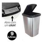 Lixeira Cesto 9 Litros Imita Inox Tampa Click Label Lixo Escritório Banheiro Cozinha Quarto Todos Os Cômodos