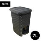 Lixeira Cesto Rattan De 7 Litros Preto Com Tampa Com Pedal Lixo Escritorio Quarto Banheiro Cozinha