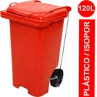 Lixeira Coletor de Lixo PP 120 L com Pedal, Tampa e Rodas Vermelho