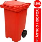 Lixeira Coletor de Lixo PP 120 L com Tampa e Rodas Vermelho