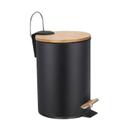 Lixeira Com Pedal E Tampa De Bambu Com Amortecedor 12 Litros