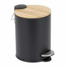 Lixeira Pedal C/ Tampa Bambu 3 Litros Cesto de Lixo Banheiro Cozinha