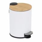Lixeira Pedal C/ Tampa Bambu 5 Litros Cesto de Lixo Banheiro Cozinha