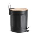 Lixeira Preta para Banheiro 3 L em Aço Inox e Bambu Mek
